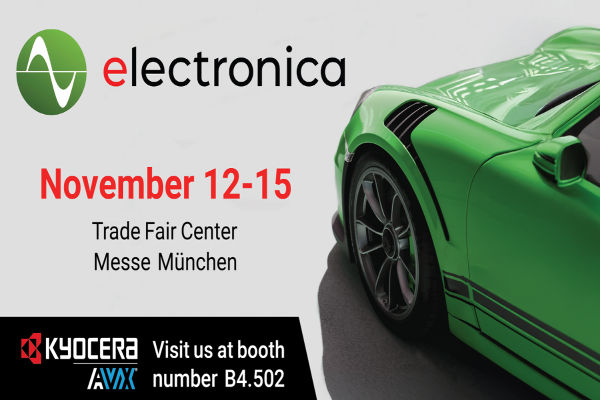 KYOCERA AVX e-Mobility, Automotive at elecronica B4.502 The Volt Post