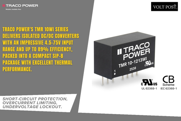 TRACO TMR 10WI Series, 89% Efficiency DCDC Converters
